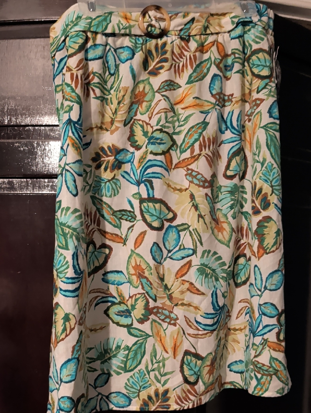 Women's Tropical Leaf A-Line Skirt - Green & Teal Print